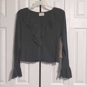 LOVEFOOL charcoal thermal cotton waffle material crop top NWT shirt size 2X